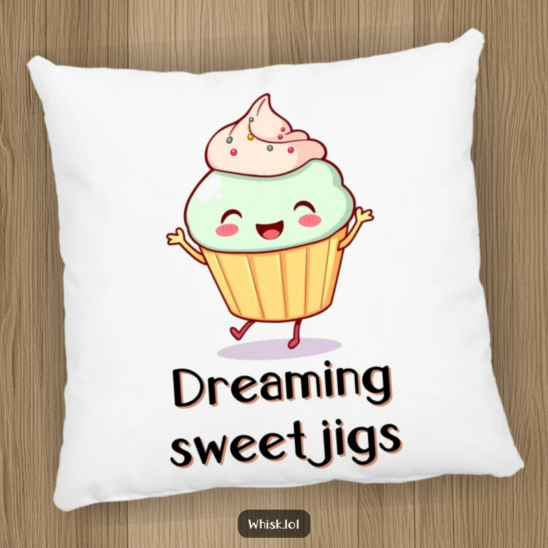 Funny Cupcake Pillow: A smiling cupcake with tiny legs dances happily, adding a touch of sweet humor and comfort to any space.