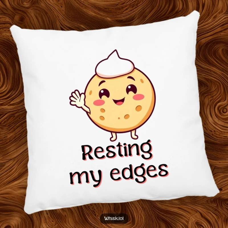 Funny cookie pillow, waving hello, a soft and humorous companion for sweet relaxation.