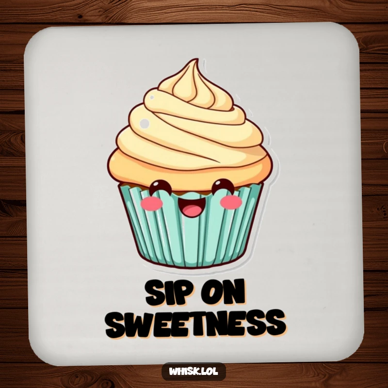 Funny Drink Coasters featuring a happy, smiling cupcake design, ideal for protecting surfaces with a cheerful flair.