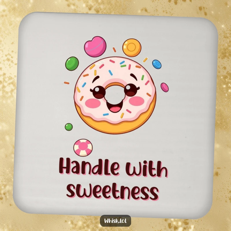 Funny donut coaster, busy juggling, a sweet and humorous guardian for your furniture.