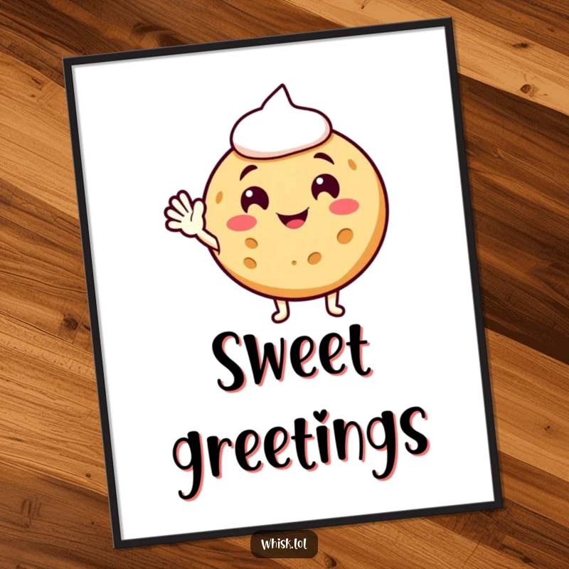 Funny cookie poster, waving hello with a big smile, adding a warm and humorous touch to wall art.