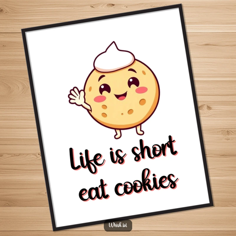 Funny Free Printable Cookie Wall Art: A jolly cookie with frosting happily waving, bringing a sweet and welcoming charm to any room.