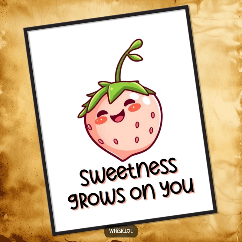 Funny Free Printable Wall Art: A cheerful strawberry with a jaunty stem, spinning ecstatically with a contagious giggle.