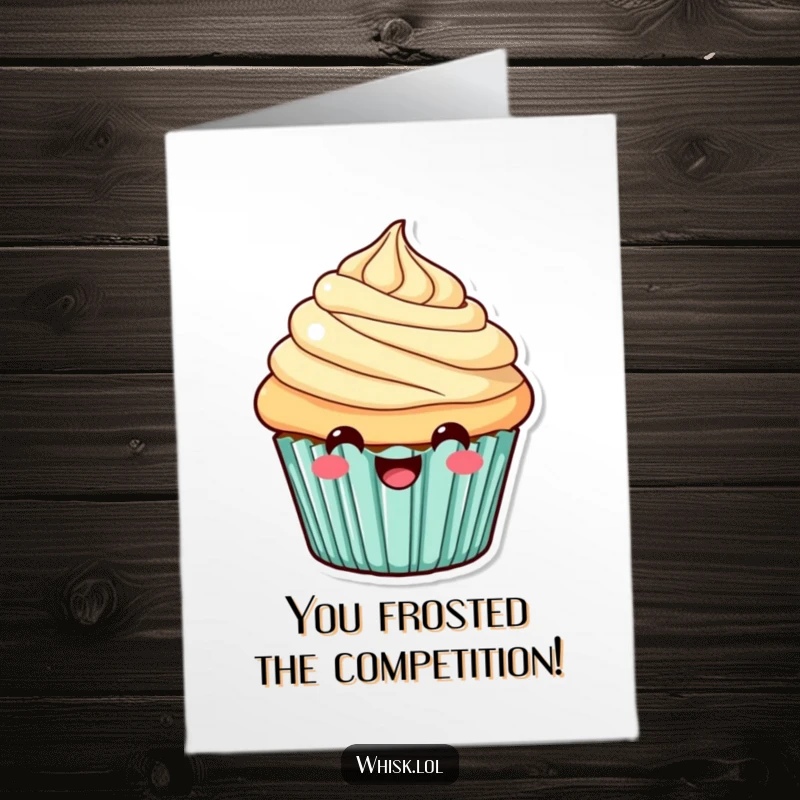 Funny Free Printable Congratulations Card: A beaming cupcake with fluffy frosting, celebrating big wins with humor.