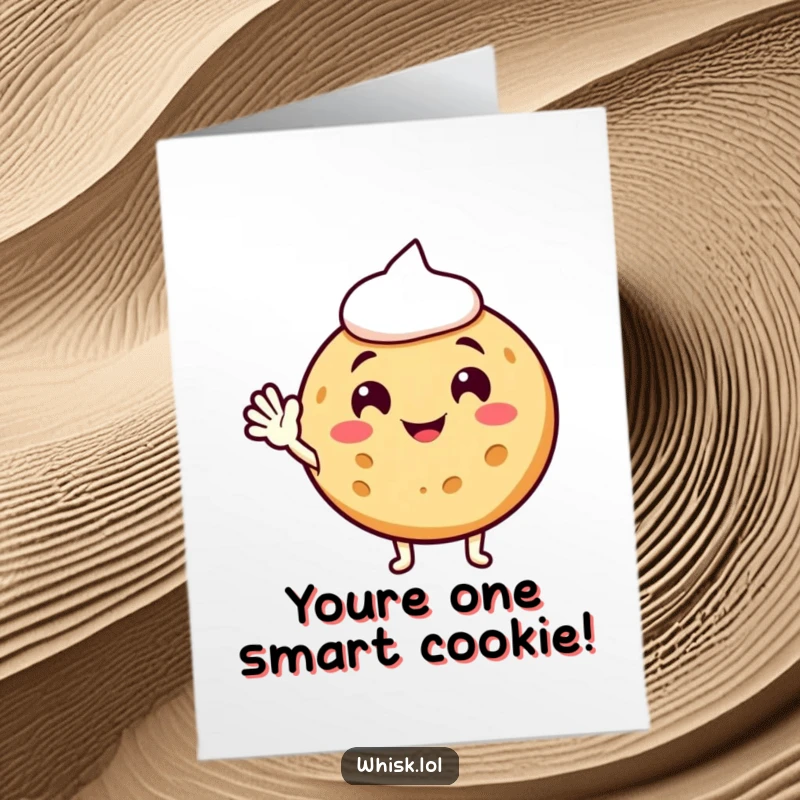 Funny Free Printable Cookie Congratulations Card: A jolly cookie with frosting enthusiastically waving, celebrating your sweet success with a friendly hello.