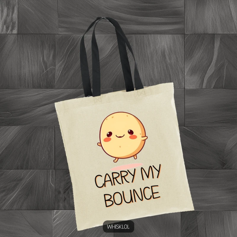 Funny round bread roll with tiny legs happily bouncing, a funny tote bag for food lovers.